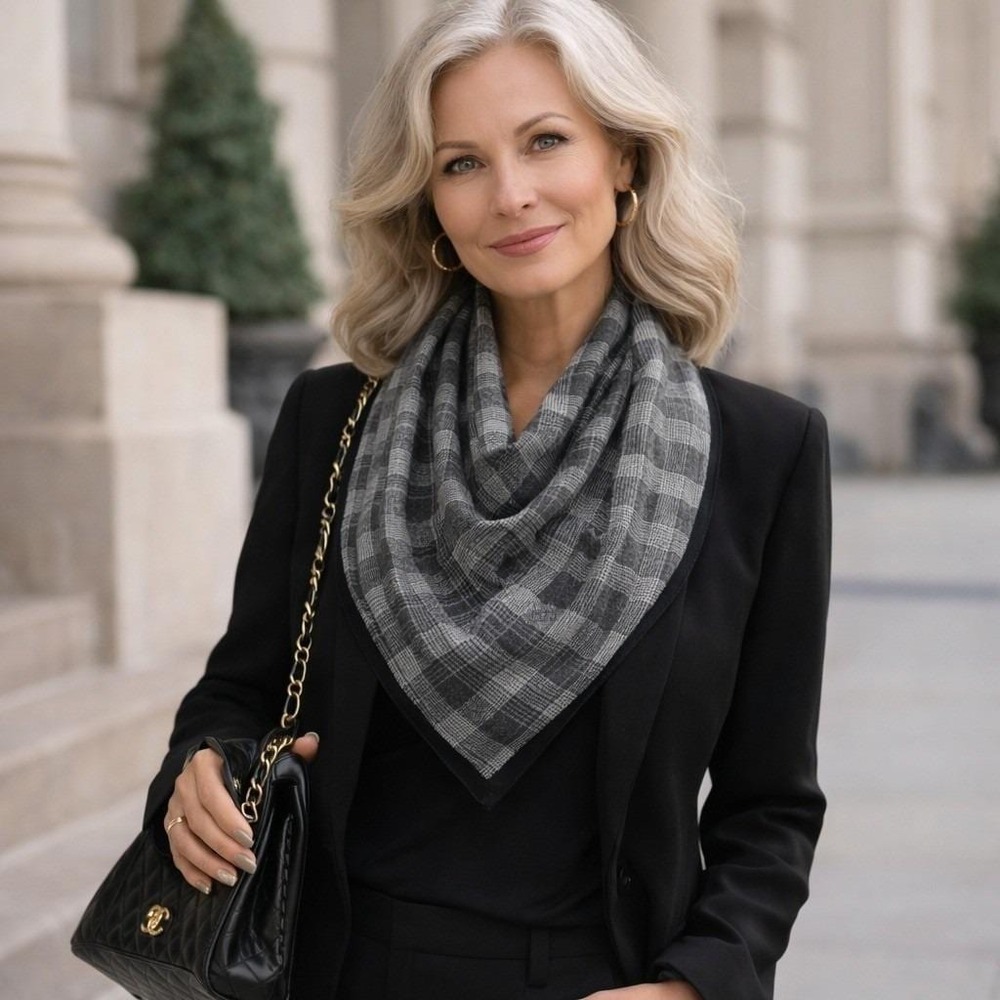 Vintage 80s Plaid Scarf  Womens  Career Sophisticated Quiet Luxury‎ Glam 30x30